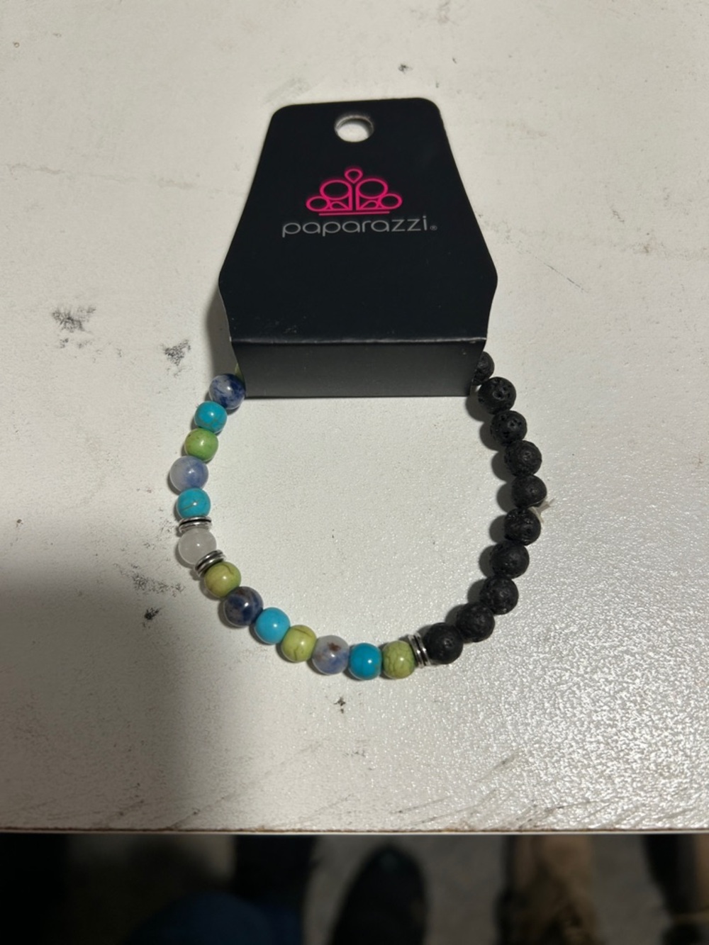 paparazzi Black Lava Stone & Turquoise Mixed Bead Stretch Bracelet